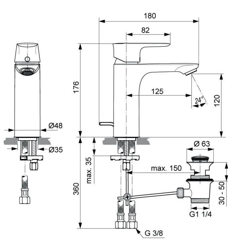 Ideal Standard Connect Air - Grande Wastafelkraan Met Waste, Brushed Gold A7053A2 4 Ideal Standard Connect Air - Grande Wastafelkraan Met Waste, Brushed Gold A7053A2 - Afbeelding 2