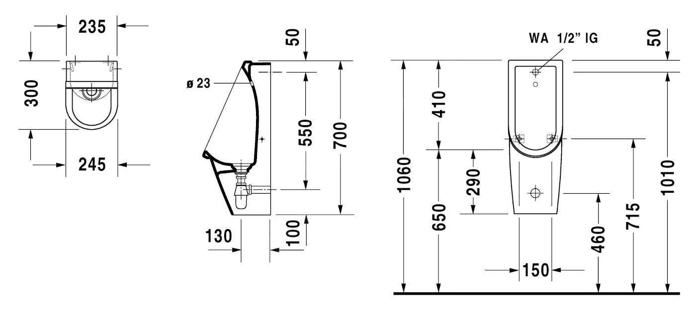 Duravit Starck 3 - Urinoir, Met Achterinlaat, Rimless, Met HygieneGlaze, Alpine Wit 0827252000 4 Duravit Starck 3 - Urinoir, Met Achterinlaat, Rimless, Met HygieneGlaze, Alpine Wit 0827252000 - Afbeelding 2