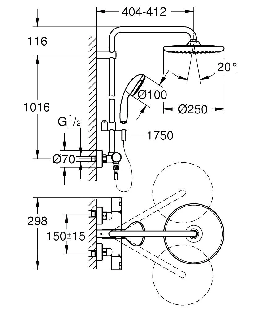 Grohe Vitalio Start - Doucheset 250 Met Thermostaatkraan, 9,5 L/min, 2jet, Chroom 26816000 4 Grohe Vitalio Start - Doucheset 250 Met Thermostaatkraan, 9,5 L/min, 2jet, Chroom 26816000 - Afbeelding 2