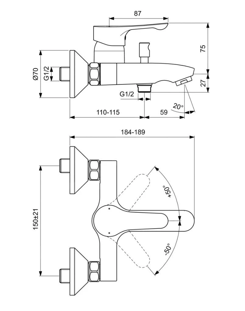 Ideal Standard Alpha - Opbouw Badkraan Met Toebehoren, Chroom BC676AA 4 Ideal Standard Alpha - Opbouw Badkraan Met Toebehoren, Chroom BC676AA - Afbeelding 2