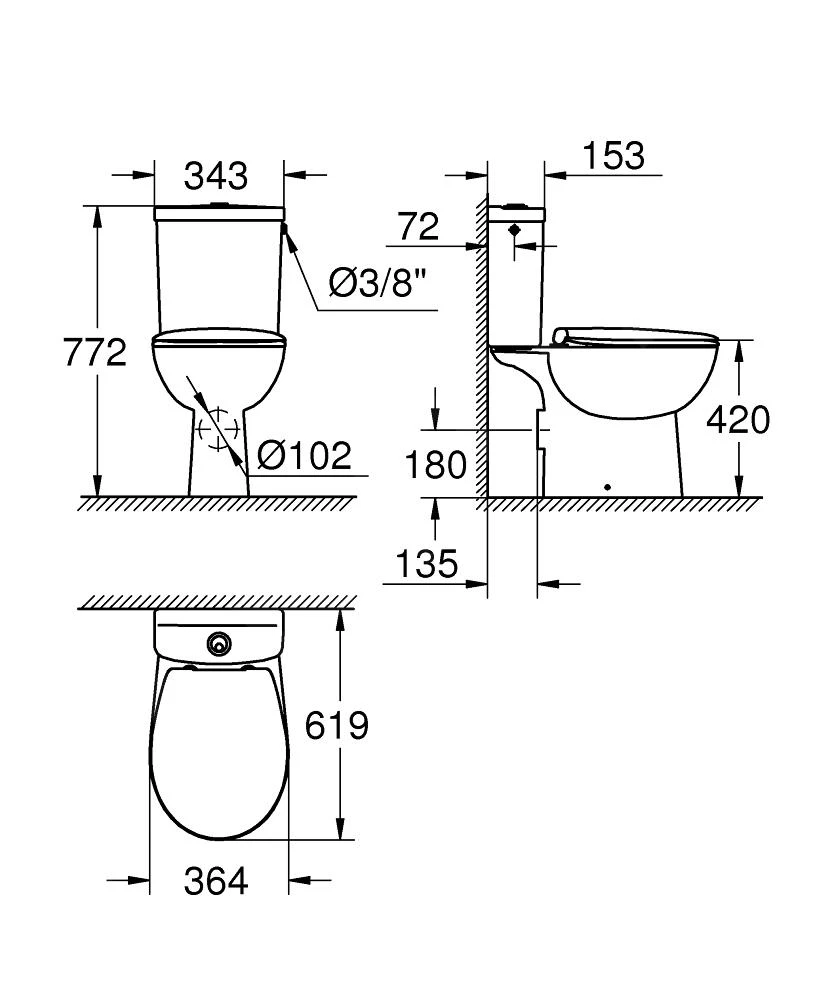 Grohe Bau Ceramic - Duobloktoilet Met Jachtbak En SoftClose Wc Zitting, Alpine Wit 39347000 4 Grohe Bau Ceramic - Duobloktoilet Met Jachtbak En SoftClose Wc Zitting, Alpine Wit 39347000 - Afbeelding 2