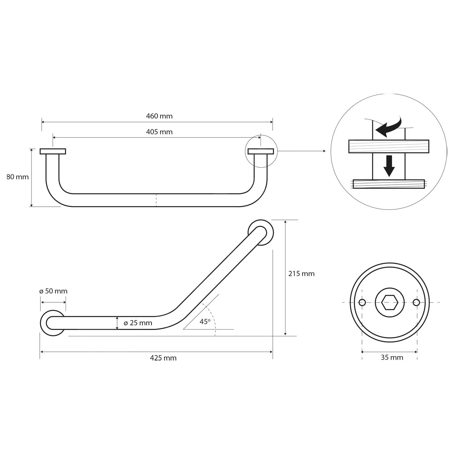 Sapho X-Round - Handgreep E, 400 Mm, Chroom XR502 4 Sapho X-Round - Handgreep E, 400 Mm, Chroom XR502 - Afbeelding 2