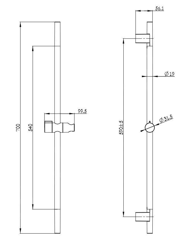 Kielle Accessoires - Douchestang 700 Mm, Rvs 20301000 4 Kielle Accessoires - Douchestang 700 Mm, Rvs 20301000 - Afbeelding 2