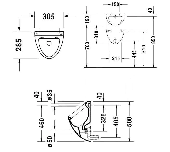 Duravit Urinals - Urinoir, Achterinlaat, Wit 0823360000 4 Duravit Urinals - Urinoir, Achterinlaat, Wit 0823360000 - Afbeelding 2