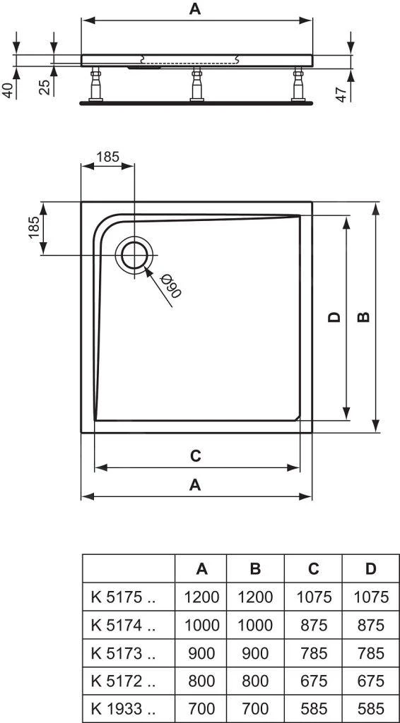 Ideal Standard Ultra Flat - Douchebak 1000x1000 Mm, Wit K517401 4 Ideal Standard Ultra Flat - Douchebak 1000x1000 Mm, Wit K517401 - Afbeelding 2