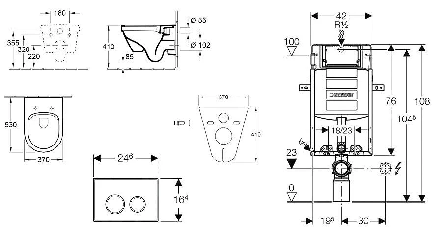 Geberit Kombifix - Inbouwreservoir Voor Hangend Toilet Met SIGMA30 Bedieningsknop, Glanzend Chroom/mat Chroom + Villeroy Boch - Hangend Toilet En Wc-bril, DirectFlush, SoftClose, CeramicPlus 110.302.00.5 NB6 4 Geberit Kombifix - Inbouwreservoir Voor Hangend Toilet Met SIGMA30 Bedieningsknop, Glanzend Chroom/mat Chroom + Villeroy Boch - Hangend Toilet En Wc-bril, DirectFlush, SoftClose, CeramicPlus 110.302.00.5 NB6 - Afbeelding 2