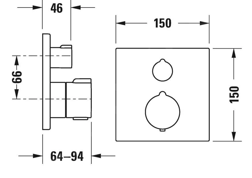 Duravit C.1 - Inbouw Thermostatische Badkraan, Voor 2 Functies, Chroom C15200017010 4 Duravit C.1 - Inbouw Thermostatische Badkraan, Voor 2 Functies, Chroom C15200017010 - Afbeelding 2