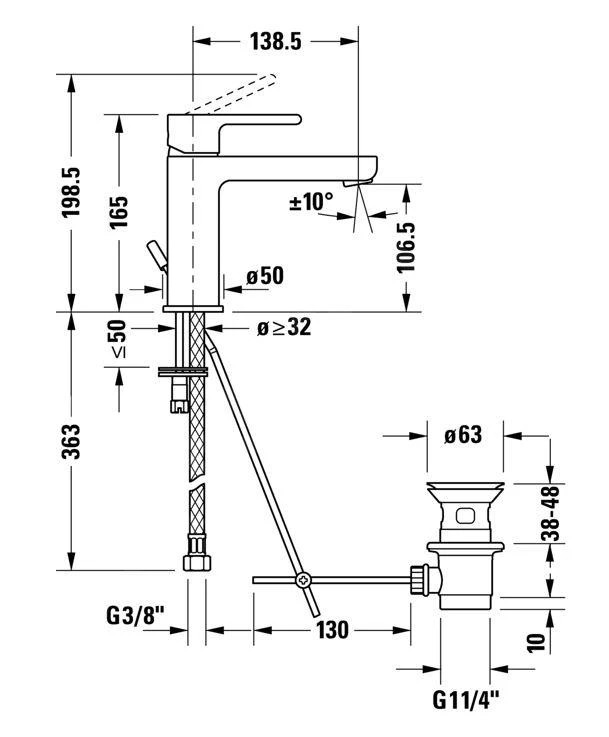 Duravit B.2 - Wastafelkraan Met Waste, Chroom B21020001010 4 Duravit B.2 - Wastafelkraan Met Waste, Chroom B21020001010 - Afbeelding 2