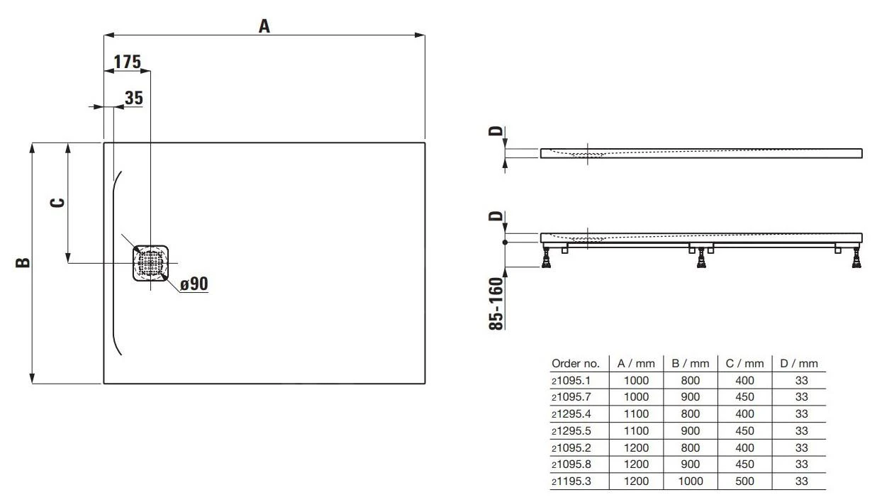 Laufen Pro - Douchebak 1200x800 Mm, Wit H2109520000001 4 Laufen Pro - Douchebak 1200x800 Mm, Wit H2109520000001 - Afbeelding 2