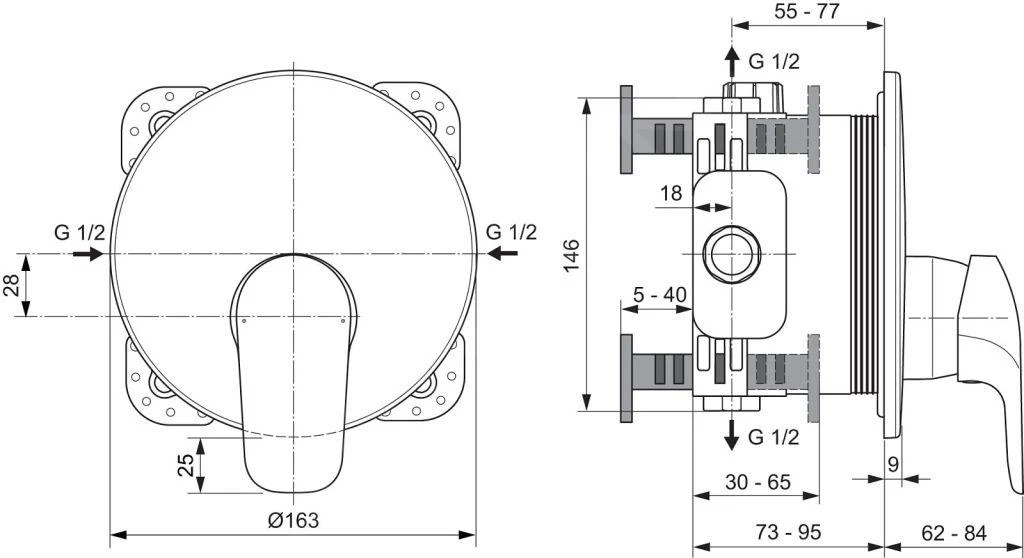 Ideal Standard CeraFlex - Inbouwkraan, Chroom A6724AA 4 Ideal Standard CeraFlex - Inbouwkraan, Chroom A6724AA - Afbeelding 2