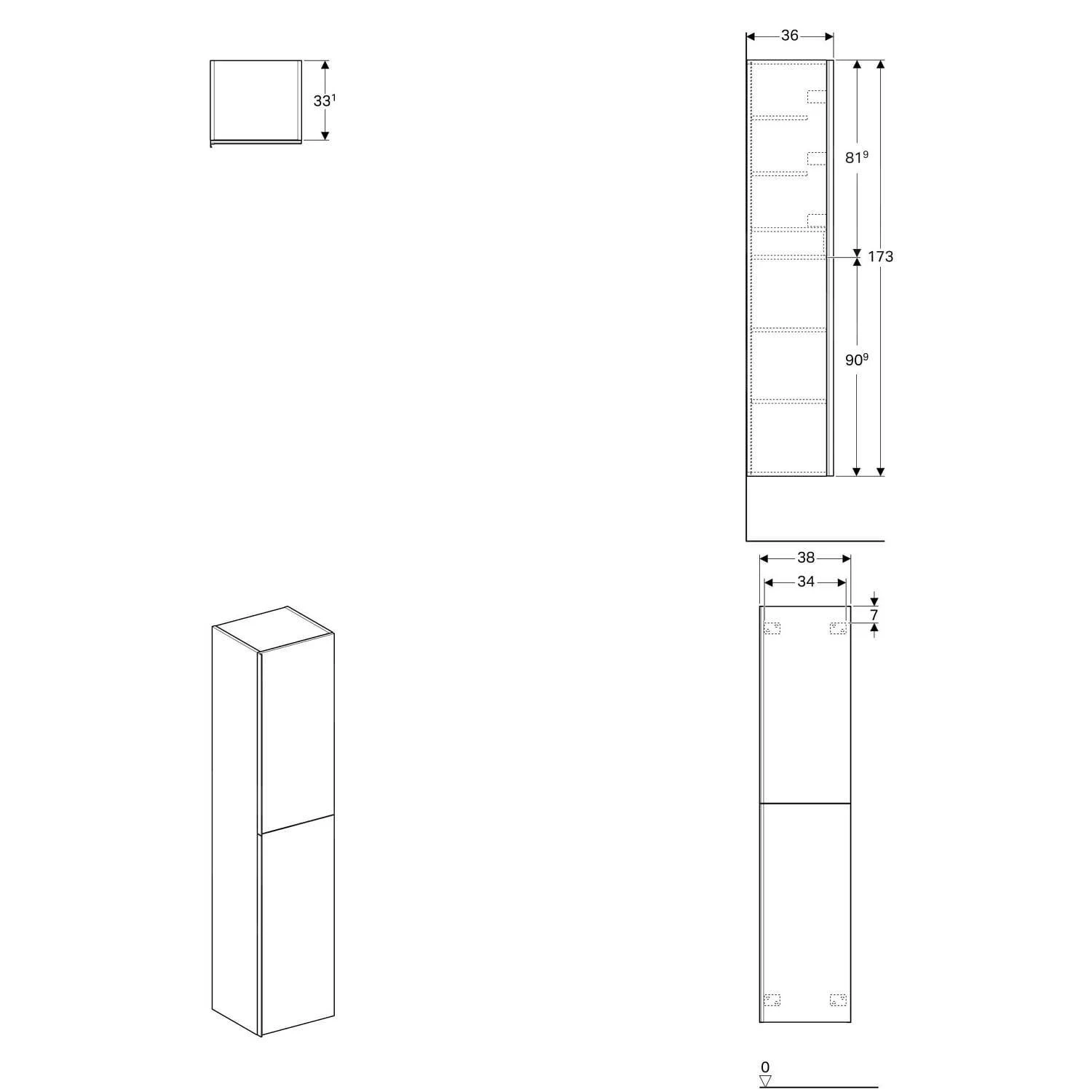 Geberit Acanto - Hoge Badkamerkast 1730x380 Mm, 2 Deuren, Lava Look 500.619.JK.2 4 Geberit Acanto - Hoge Badkamerkast 1730x380 Mm, 2 Deuren, Lava Look 500.619.JK.2 - Afbeelding 2