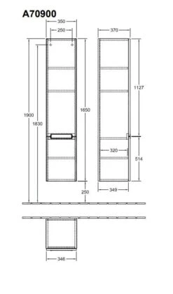 Villeroy & Boch Subway 2.0 - Hoge Badkamerkast, 1650x370x350 Mm, Scharnieren Links, Glossy Grey A70900FP -Badkamerartikelen Winkel bd53891412831ab546d76e43 1
