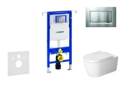 Geberit Duofix - Toiletset Met Bedieningsplaat Sigma30, Mat Chroom/chroom + Duravit ME By Starck Hangend Toilet En Wc Bril, Rimless, SoftClose 111.355.00.5 NM7