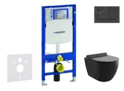 Geberit Duofix - Voorwand Montageset, Gaia Toilet En Softclose Zitting, Sigma30 Bedieningsplaat, Mat Zwart/zwart SANI11CA5500