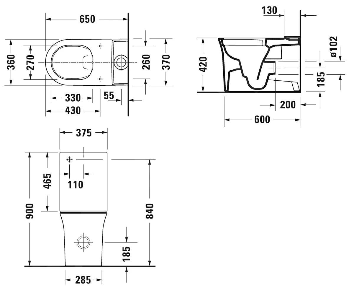 Duravit White Tulip - Duoblok Toilet, Vario Afvoer, Rimless, HygieneGlaze, Wit 2197092000 4 Duravit White Tulip - Duoblok Toilet, Vario Afvoer, Rimless, HygieneGlaze, Wit 2197092000 - Afbeelding 2